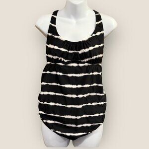 Isabel Maternity Black and White Striped Swimsuit Size Medium Swim